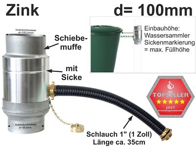 Zink Fallrohr Wassersammler d=100 mm   mit Schlauch frostsicher BESTSELLER