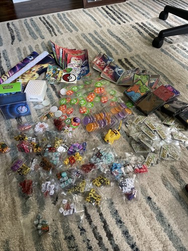 Lot of Various Pokemon TCG ETB Dice, Damage Counters, Dice Packs, Stickers, More
