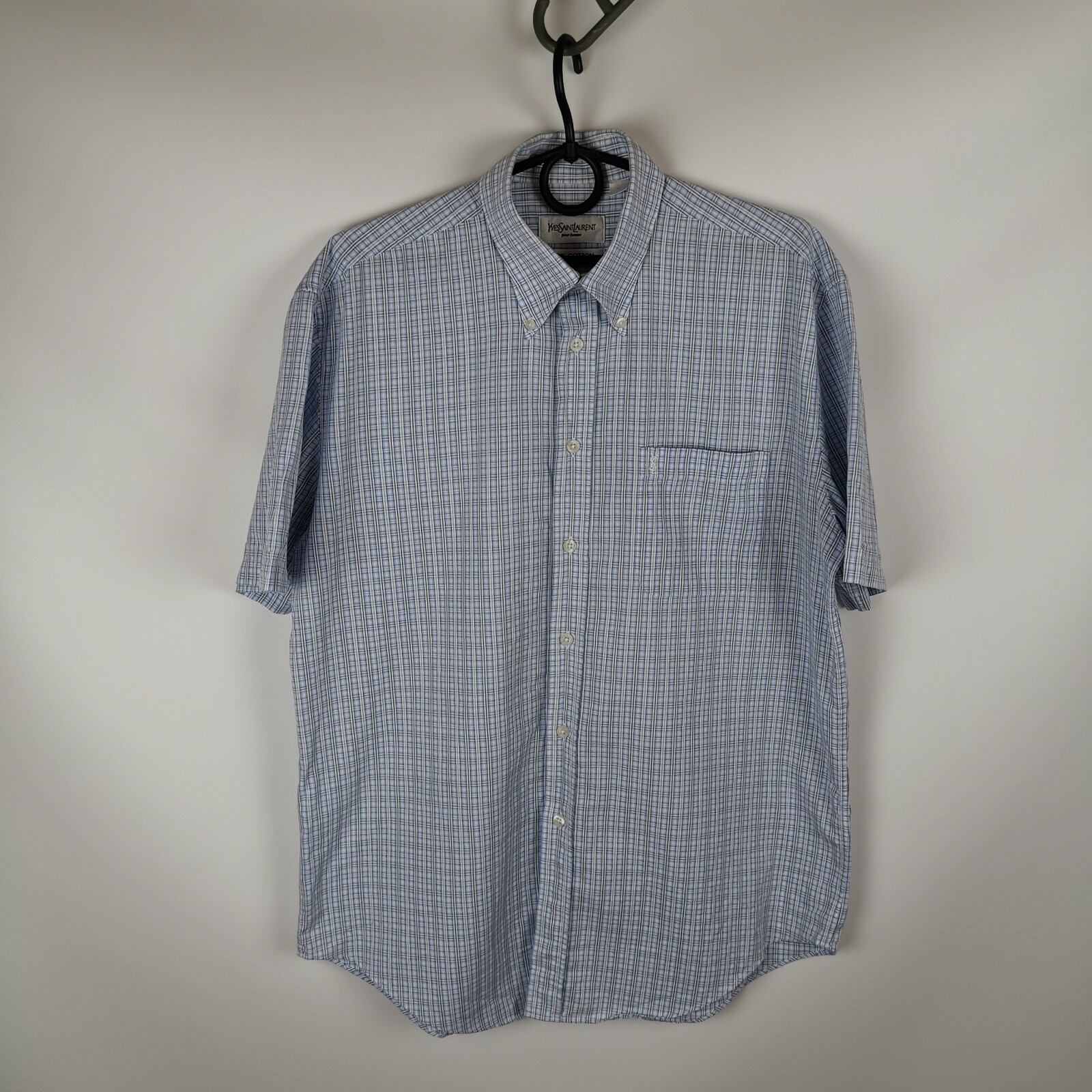 Camicia manica corta Yves Saint Laurent blu a quadri a quadri