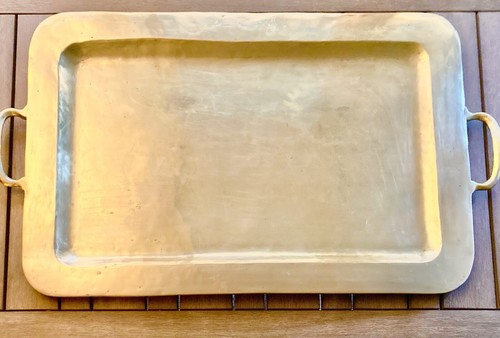 SOLID BRASS LARGE TRAY: 30.5 x 18" WITH HANDLES; RICH COLOR, VINTAGE PATINA EVC - Picture 12 of 12