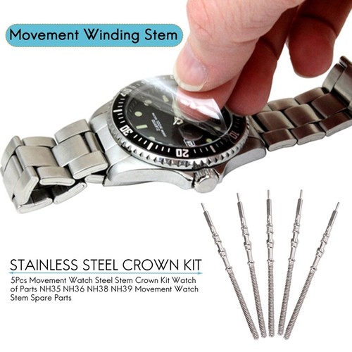 5Pcs Movement Watch Steel Stem Crown Kit Watch of Parts NH35 NH36 NH38 NH39 MoR6 - Picture 4 of 9
