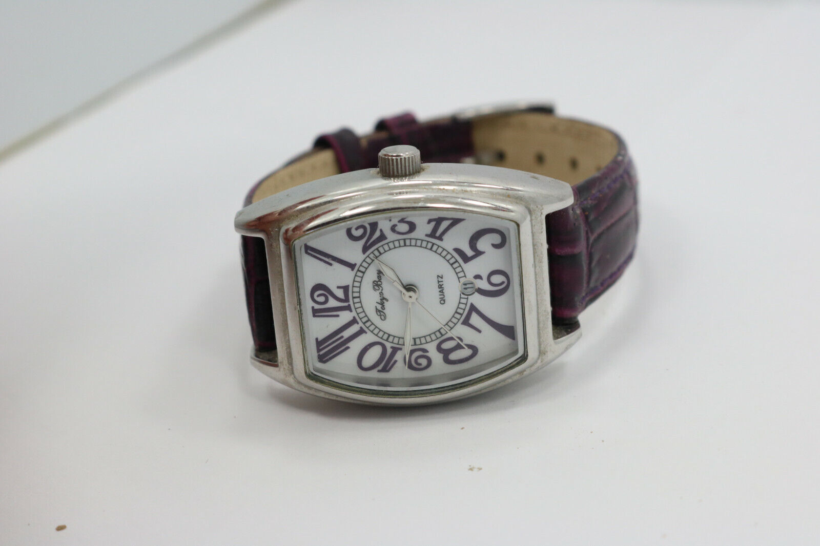Womens Tokyo Bay Purple Leather Thick Case Watch New Battery