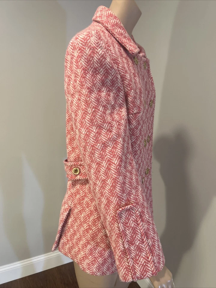 Chaqueta Abrigo Coach Tweed Espiga Lana Mohair Rosa Guisante Talla 10 Foto 3 de 4