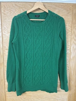 Talbots Damen Gr. M grün Zopfmuster Knopfleiste Schulter Pullover