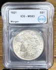 1921 $1 Morgan Silver Dollar Coin ICG MS63 New Holder Design