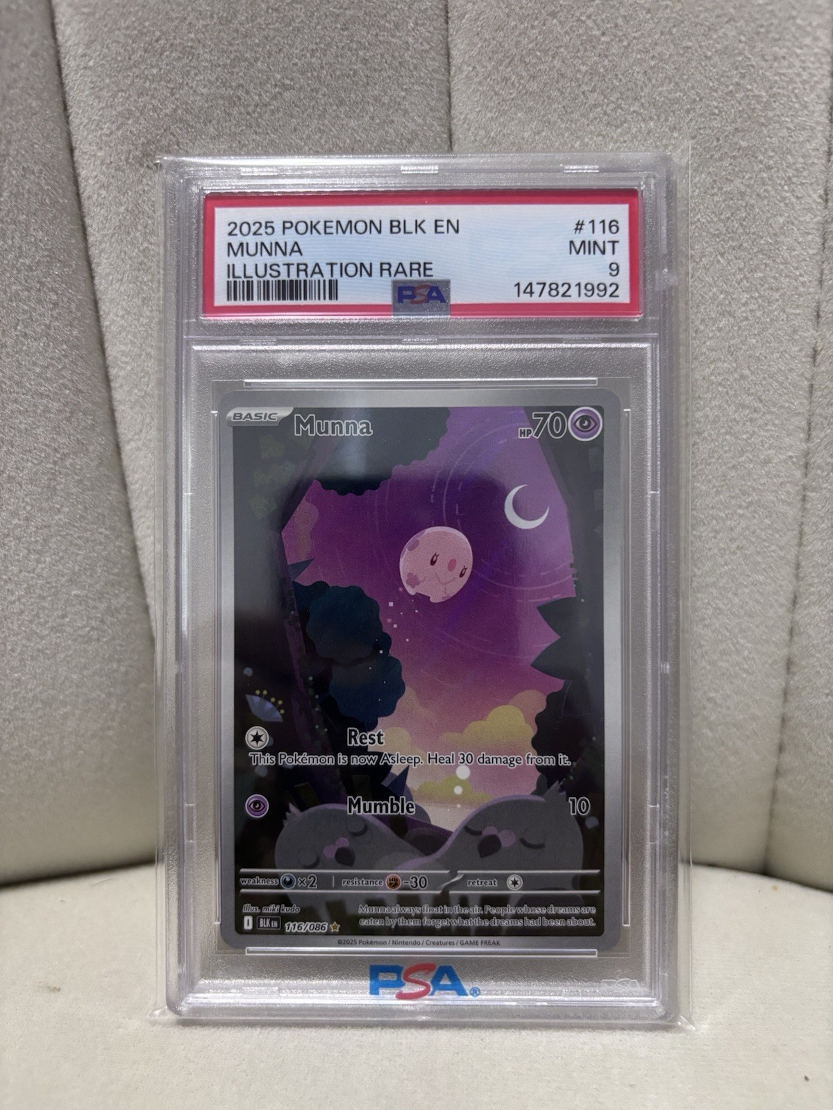 2025 POKEMON BLK EN-BLACK BOLT ILLUSTRATION RARE #116 - MUNNA 116/086 - PSA 9