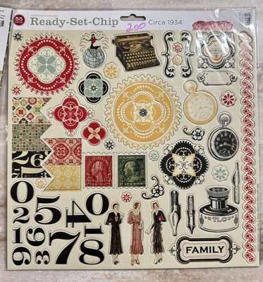 Cosmo Cricket **CIRCA 1934** 12x12 Ready-Set-Chip Chipboard Embellishments NEW