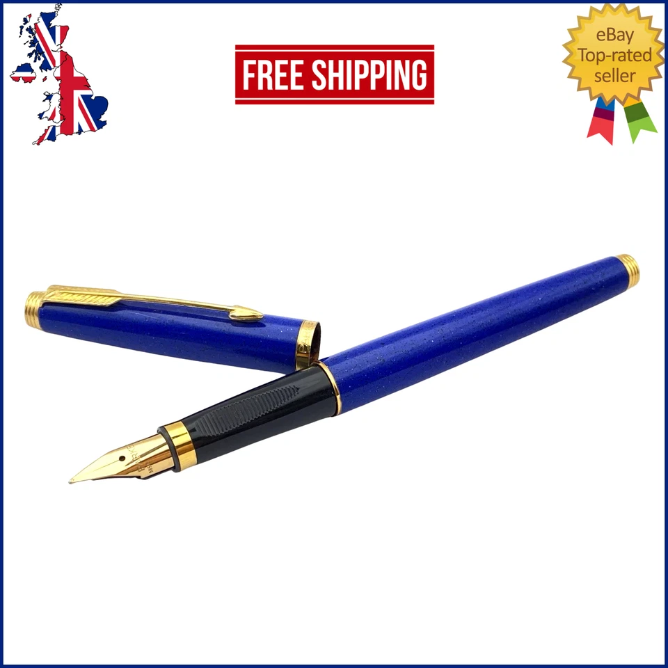 VINTAGE PARKER 75 FOUNTAIN PEN IN LAPIS LAZULI 14K GOLD FINE NIB MADE IN FRANCE