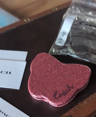 NEW IN PACKAGING! Coach CF154 Pink Glitter Heart Folding Compact Makeup Mirror