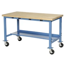 Mobile Workbench with Power Apron Maple Block Square Edge 60"W x 30"D Blue