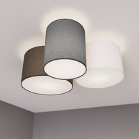 Lindby Stoff Deckenlampe Grau, Weiß, Braun, 3 Schirme Ø 32, 28, 20 Cm, 3X E27 Ma