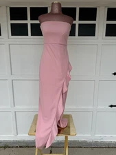 lulu’s After Hours Strapless Maxi Dress pink Strapless Slit Ruffle Silicon Sz S