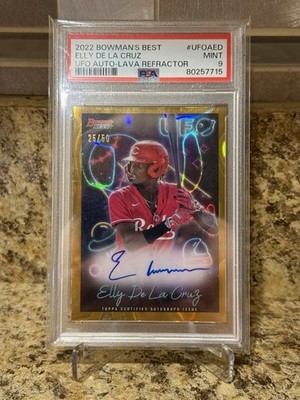 Elly De La Cruz 2022 Bowman’s Best UFO LAVA Refractor AUTO /50 Gold🔥🔥PSA 9