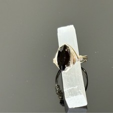    Handmade Wire-Wrapped Ring   Black Marquise Gemstone   Silver Tone   