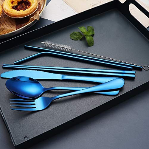 Portable Stainless Steel Flatware Set, Travel Camping Cutlery Set, Blue - Bild 5 von 7