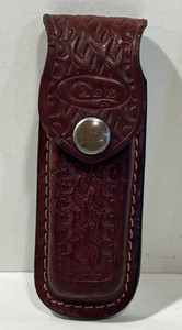 Vintage Case XX Folding Knife 5” Leather Sheath Belt Holder Basketweave Pattern