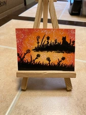 ACEO Original Acrylic Painting Landscape Abstract Art Card ATC Scenery 57 cat