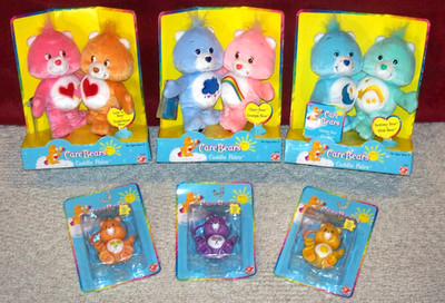 CARE BEARS Vtg 2002 Lot 3 Cuddle Pairs 3 Clip on Friend Share Funshine poseable