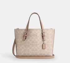 NWT COACH Mollie Tote Bag 25 In Signature Canvas Leather Sand/taupe