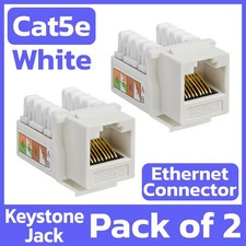 2 Pack Cat5e Keystone Jack White Ethernet 8P8C RJ45 Network 110 Punch Down LAN