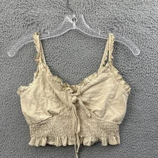 Romwe Smocked Crop Top Ruffle Peasant Boho Cottagecore Romantic Women's Small