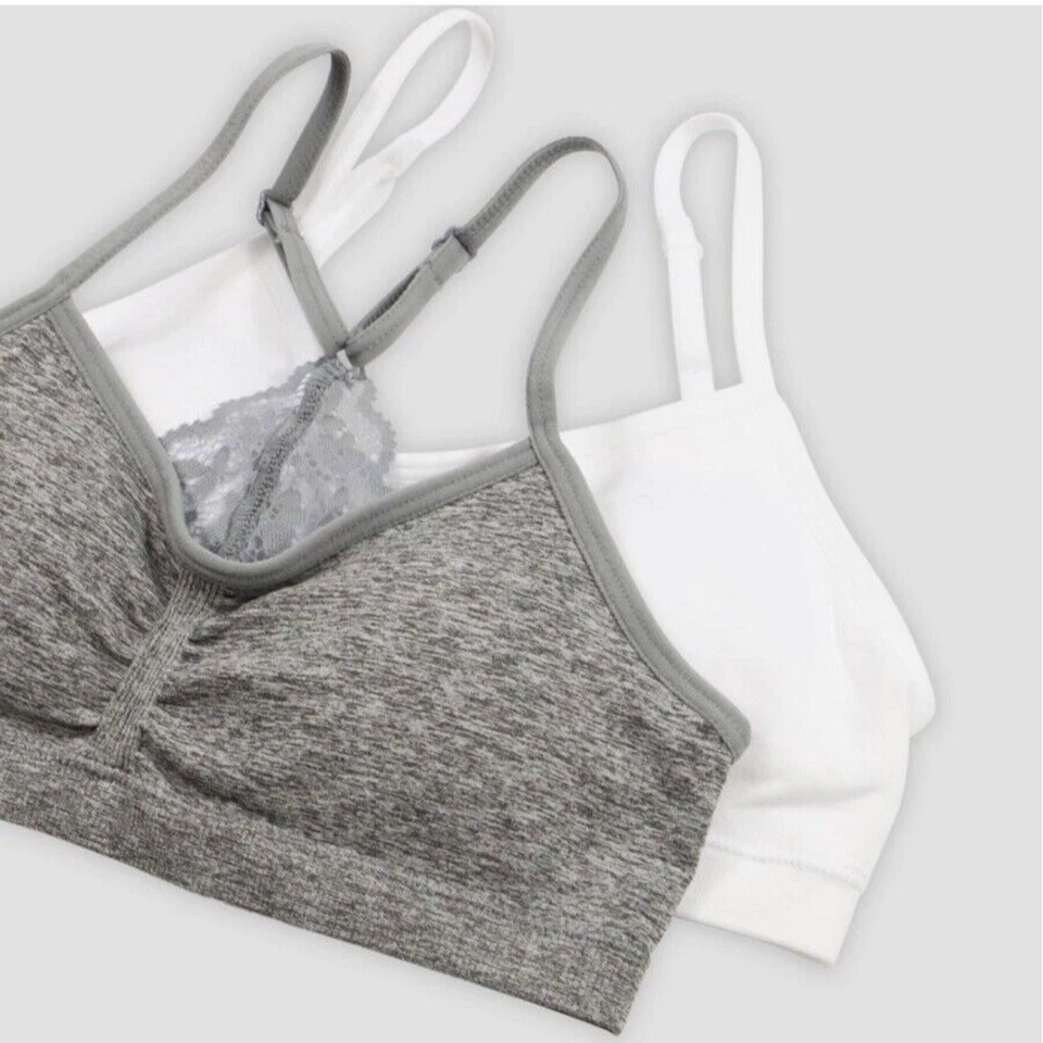 Sujetador Corto Acolchado Espalda Encaje Sin Costuras 2pk Niñas Maidenform - Blanco/Gris ''NUEVO'' Foto 2 de 4