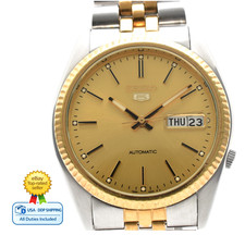 NEAR MINT SEIKO 5 7S26-3110 Gold Two Tone Day/Date Automatic Men's JAPAN