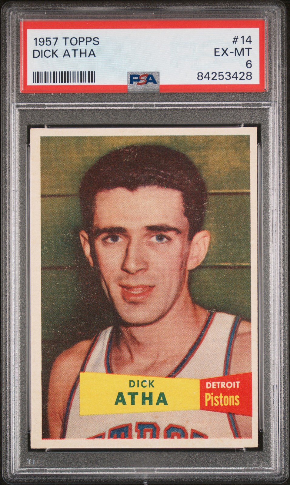 1957 Topps Dick Atha #14 PSA 6 NEW LABEL VINTAGE BASKETBALL