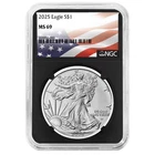 2025 $1 American Silver Eagle NGC MS69 Flag Label Retro Core