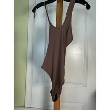 Mauve Brown Ribbed Cross Back Sleeveless Bodysuit Size Small
