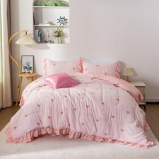 6 Piece Multicolor Bow Tie Ruffle Comforter Set for Girls Boys , Rainbow Bowk...