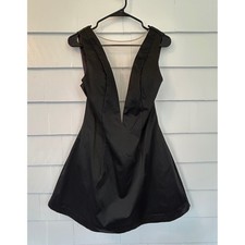 Bebe Black Tulle Front Low Back Satin Fit and Flare Cocktail Dress 10 NEW! $139