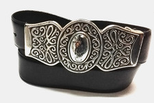 Women's L BRIGHTON Black Leather Belt W/ Buckle Vintage 1994