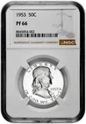 1953 50C Proof Silver Franklin Half Dollar NGC Graded PF 66 White Coin