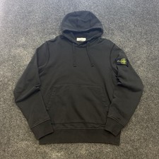 Stone Island Black Hoodie Pullover Classic Sweatshirt Logo Patch Men's Medium M