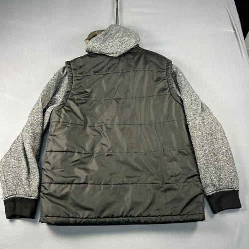 Distortion Mens Large Black Grey Hybrid Puffer Jacket Vest Knit Sleeves Flag L image 3