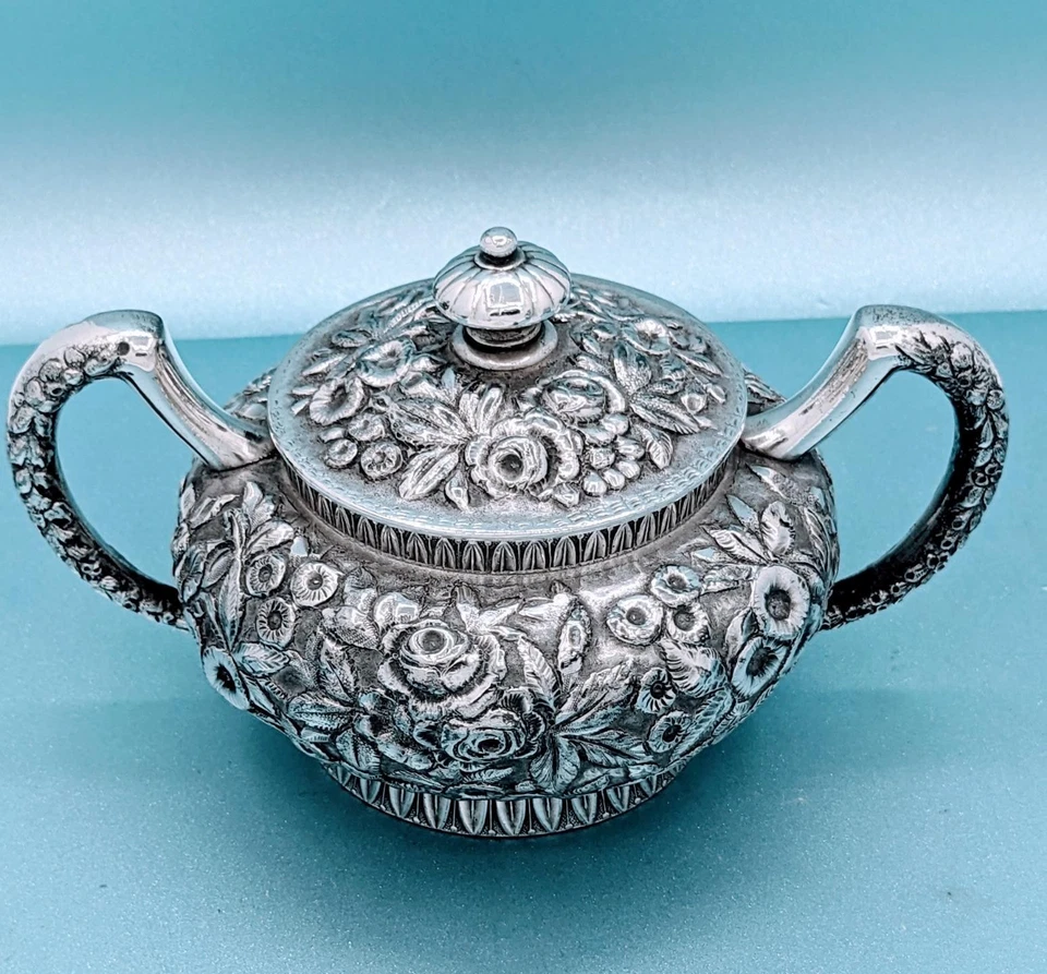 Victorian Antique Repousse Silver Plate Aesthetic Covered Sugar Cream Pitcher - Image 4 of 4