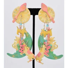 Lunch At The Ritz Vintage Hey Diddle Earrings Dangle Pierced 1980s Signed CARD