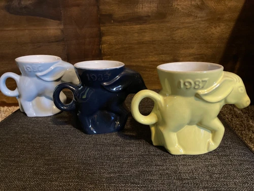 VTG 1985, 86 & 87 Frankoma Democratic Donkey Political Ceramic Mugs, Lot of 3