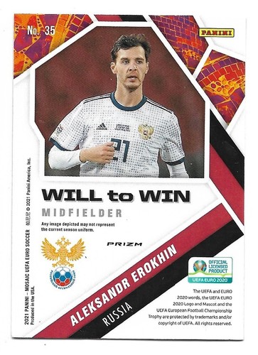 ALEKSANDR EROKHIN 2021 PANINI MOSAIC EURO WILL TO WIN RC GREEN PRIZM #35 ROOKIE - Bild 2 von 2