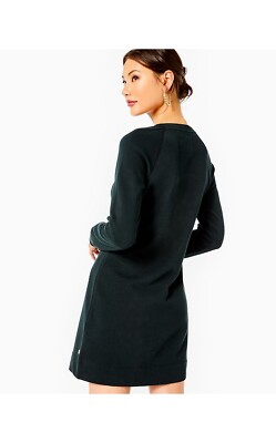 lilly pulitzer beach comber dress LONG SLEEVE Sweatshirt Crew Neck Black M elegant navy blue dress Blue Multi Crochet Sleeveless XS-4XB:4XB Fits against body at