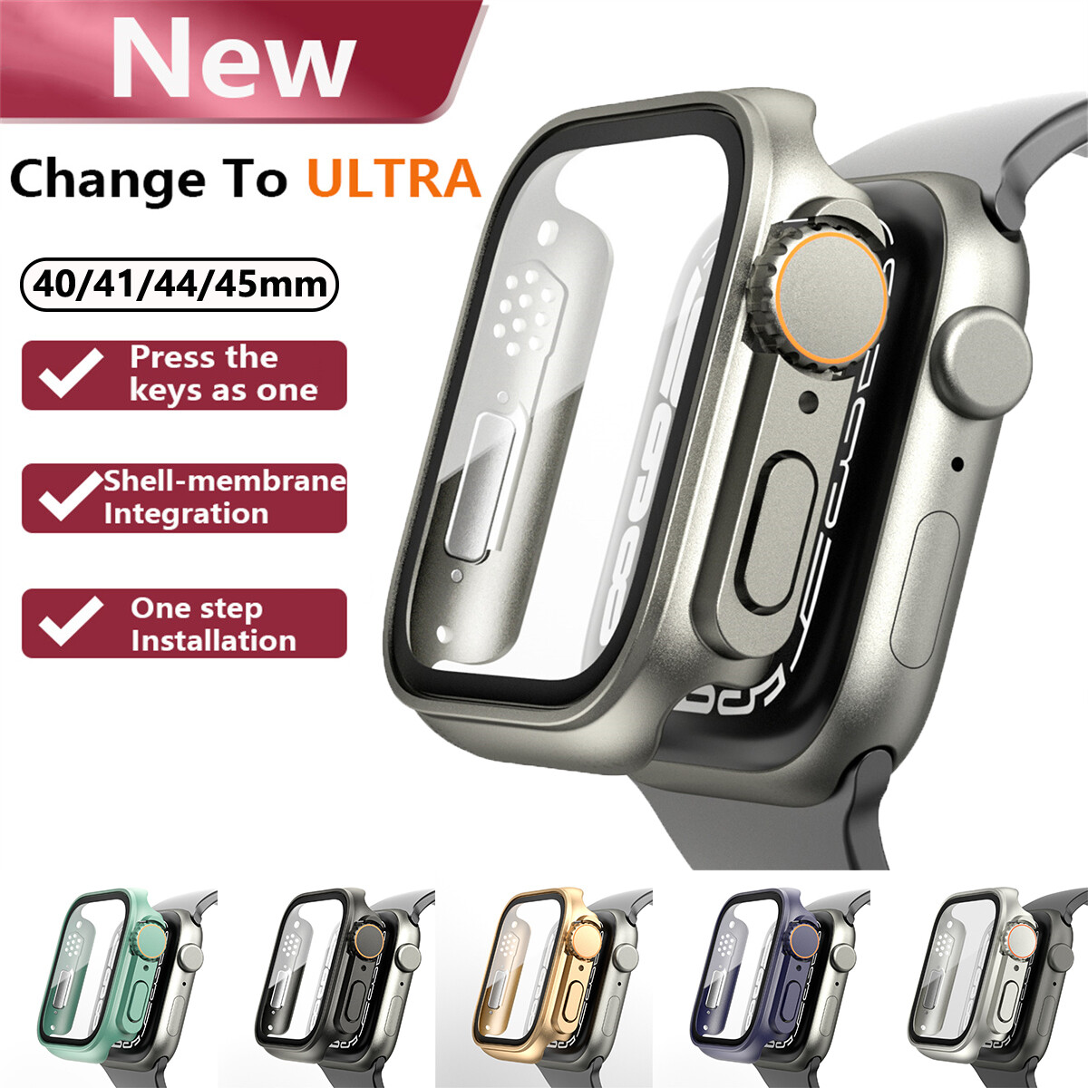 45mm Tempered Glass Cover Case Change To Ultra For Apple Watch Case  Series76SE54