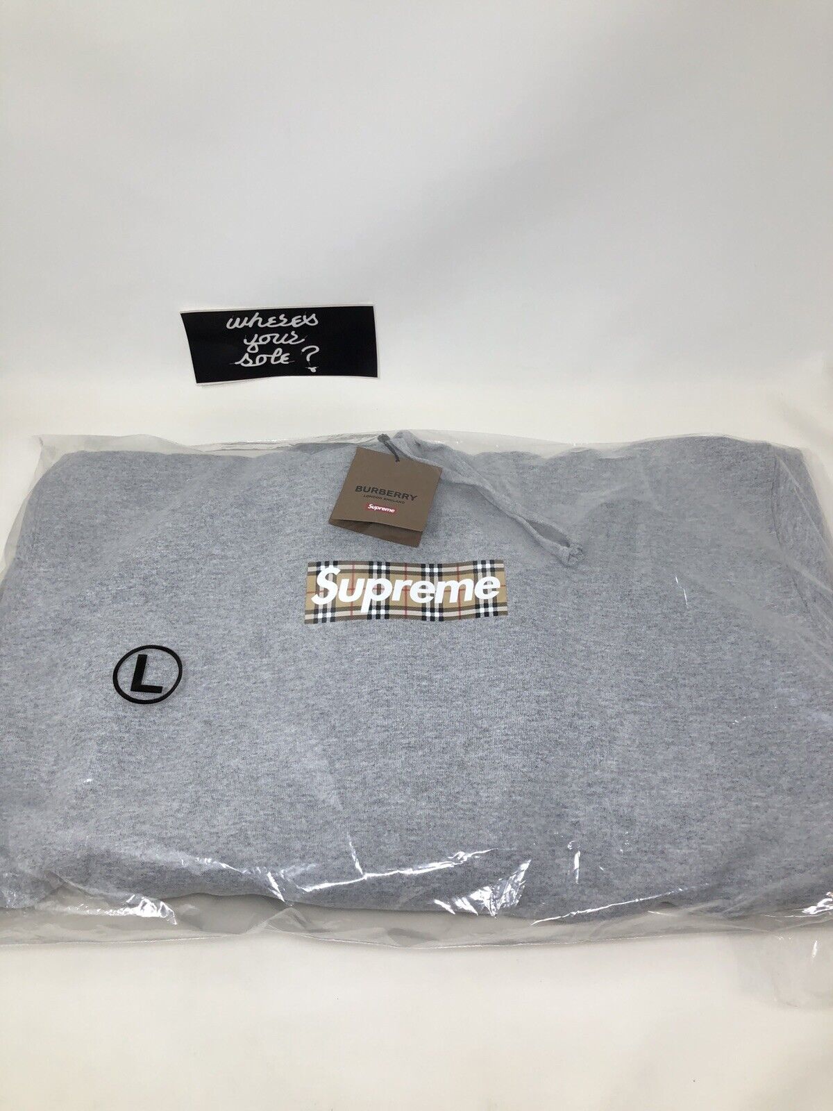 Supreme Burberry Box Logo Large Hooded Sweatshirt Hoodie Heather Grey Gray  Bogo