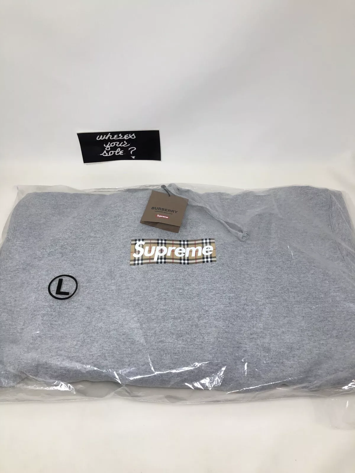 Sweat à capuche grand logo Supreme Burberry Box gris bruyère gris bogo
