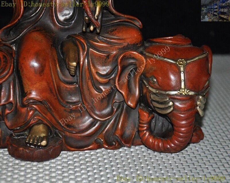 purple copper bronze 24k gold Gilt Elephant Kwan-yin Guanyin Goddess Statue Foto 3 de 4