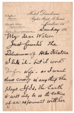 William A. Brady Signed Letter / Autographed Actor/Producer, Boxing Manager