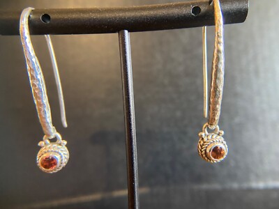 Sarda, Balinese Artisan Handcrafted, Lovely,Red Zircon, Sterling Earrings