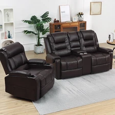 Brown/Black PU Massage Recliner Chair Sofa Heat Home Theater Seat w/ Remote