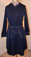 Vintage LONG SLEEVE DRESS Blue Crew Neck POCKETS PECK  PECK Fifth Avenue