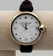 Image of Kate Spade KSW1786 Women's Chelsea Park Gold-Tone Black Leather Strap Watch